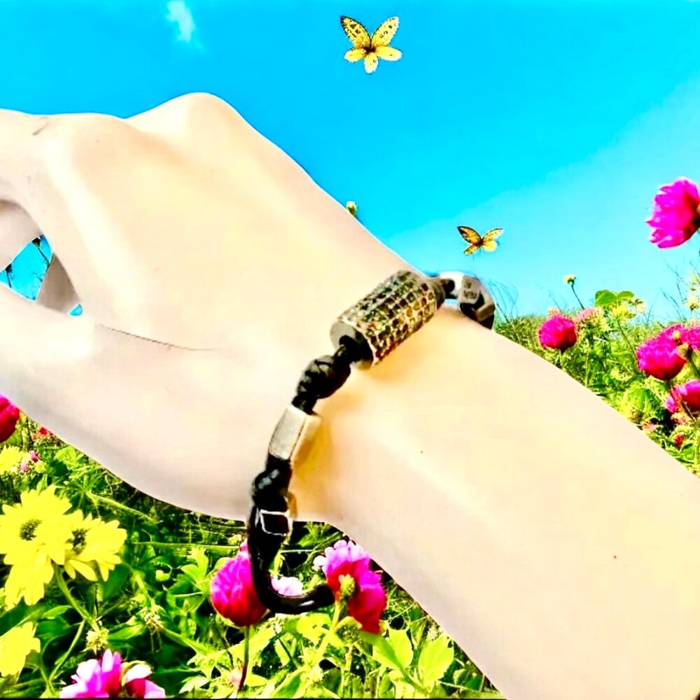 Lia Sophia Bracelet Leather Cords Beads Logo